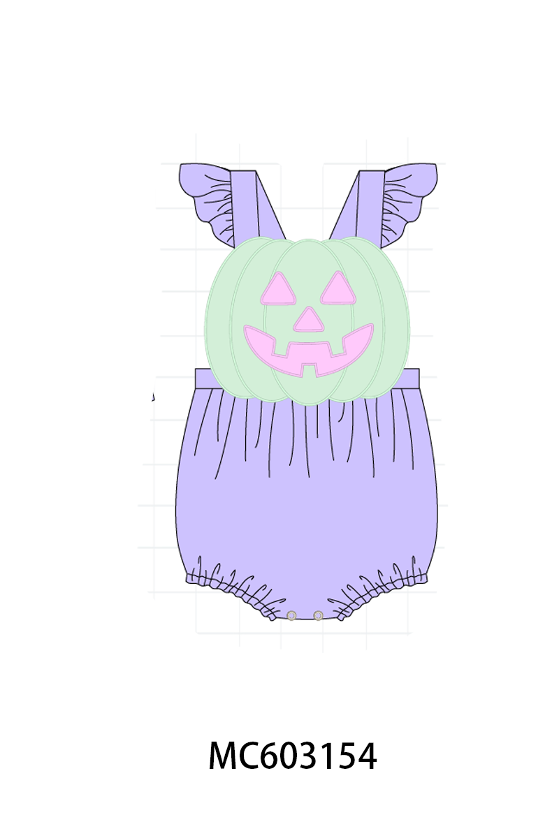 Purple Jack-O-Lantern Applique Ruffle Bubble