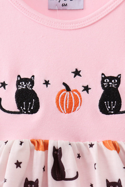 Pink Pumpkin Cat Embroidery Bubble