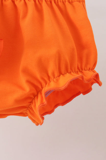 Orange Pumpkin Bow Embroidery Bloomer Set