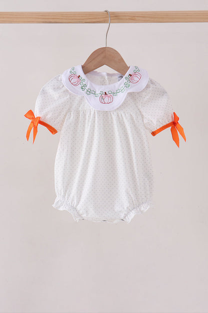 Orange Pumpkin Bow Embroidery Bubble