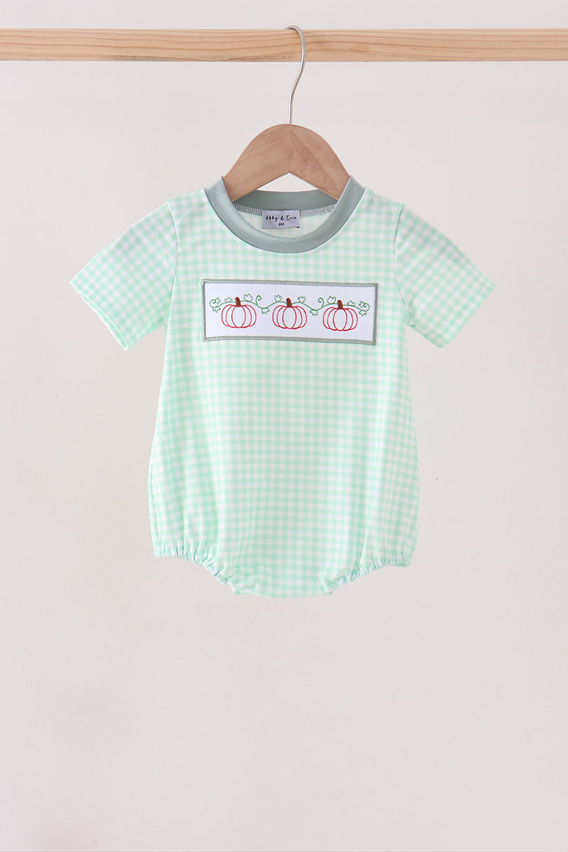 Green Pumpkin Embroidery Gingham Bubble