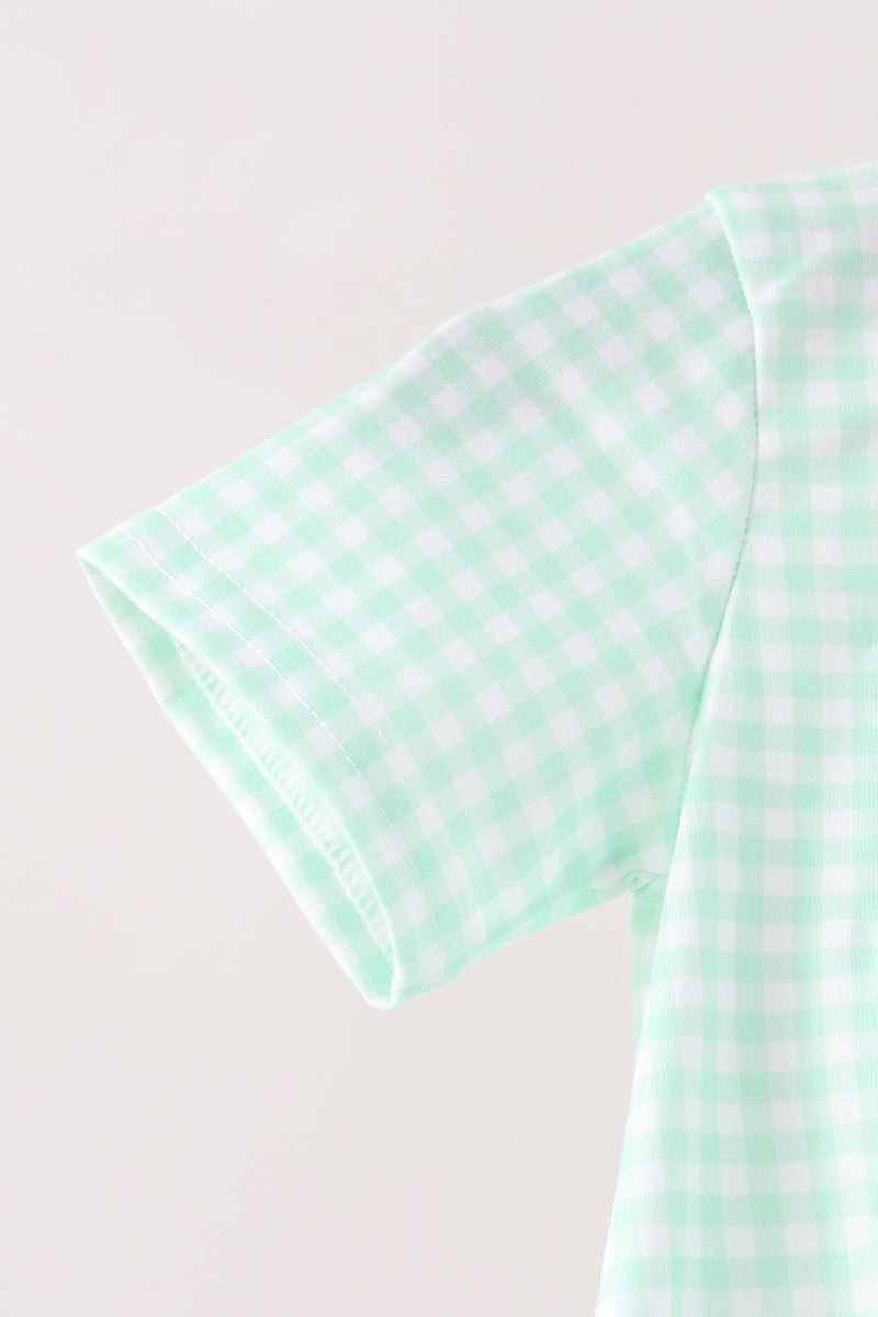 Green Pumpkin Embroidery Gingham Bubble