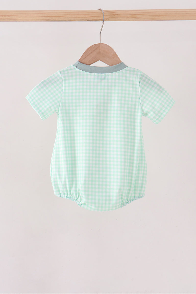 Green Pumpkin Embroidery Gingham Bubble
