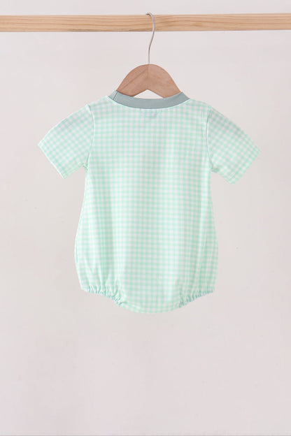 Green Pumpkin Embroidery Gingham Bubble