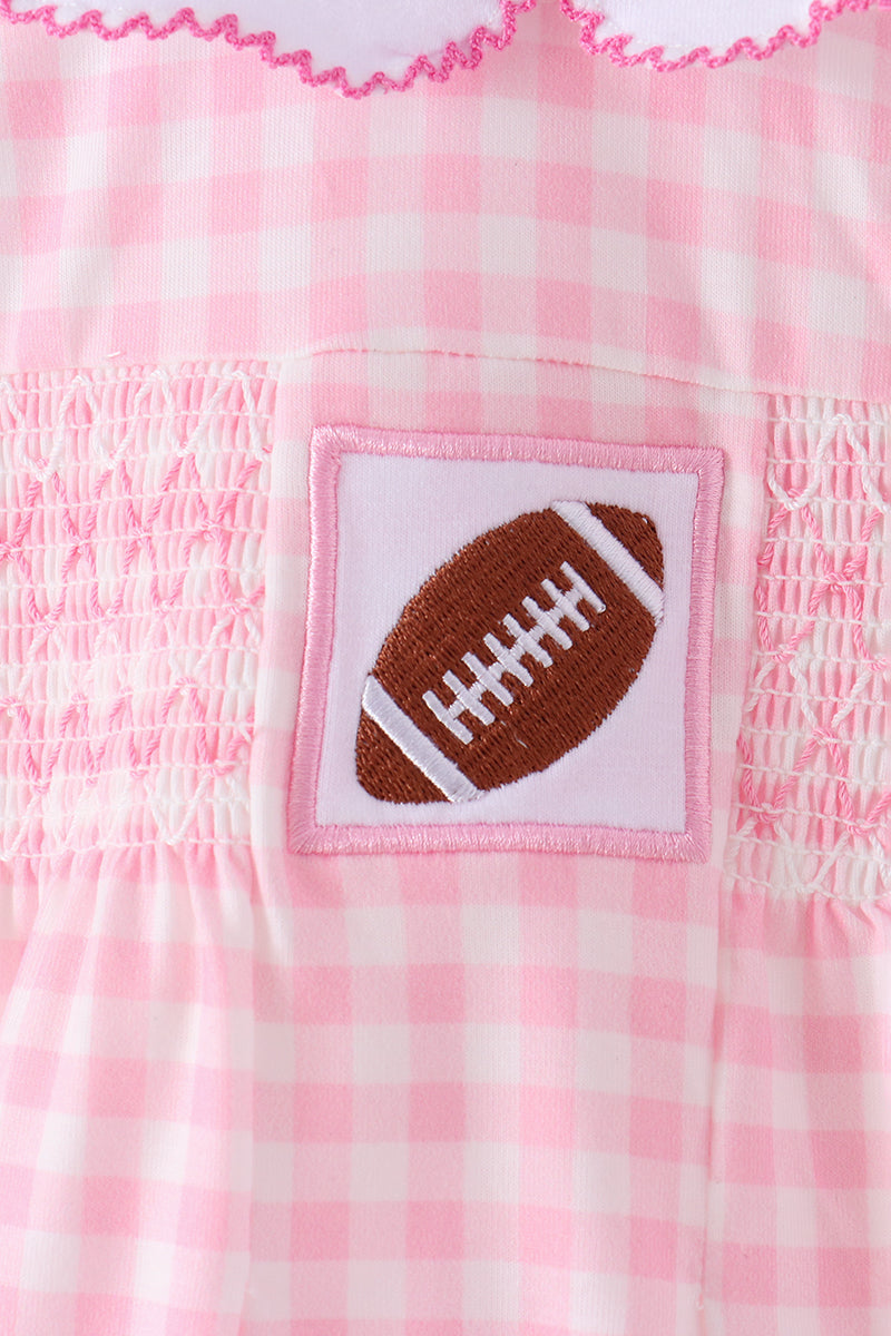 Pink Football Smocked Gingham Bubble
