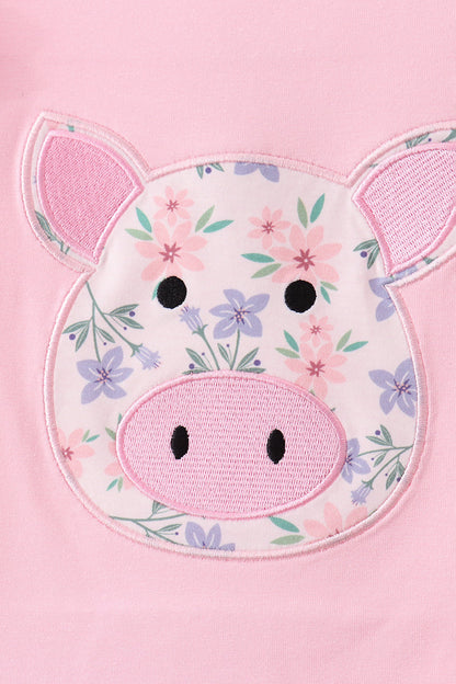 Pink Piggy Applique Ruffle Skorts Set