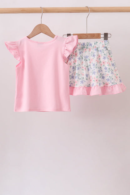 Pink Piggy Applique Ruffle Skorts Set