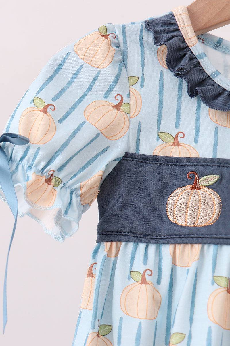 Blue Pumpkin Embroidery Ruffle Bubble