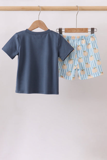 Blue Pumpkin Embroidery Shorts Set