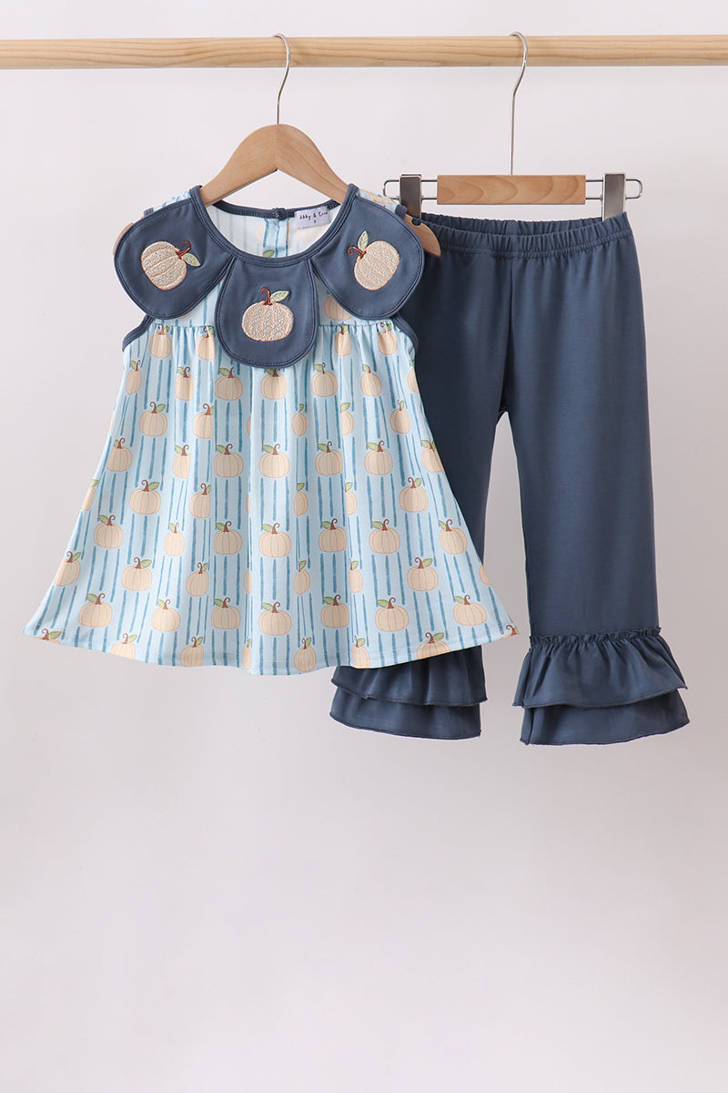 Blue Pumpkin Embroidery Ruffle Pants Set