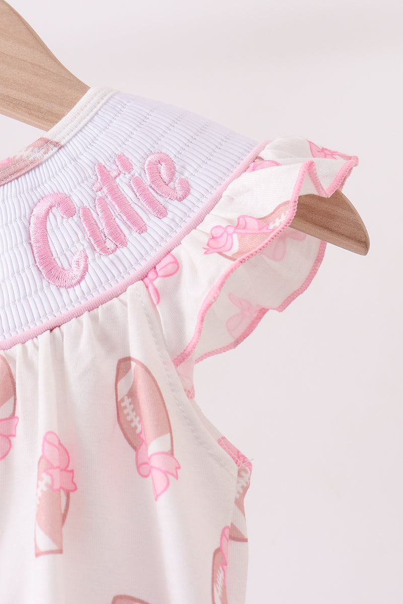 Pink Touchdown Smocked Ruffle Bubble