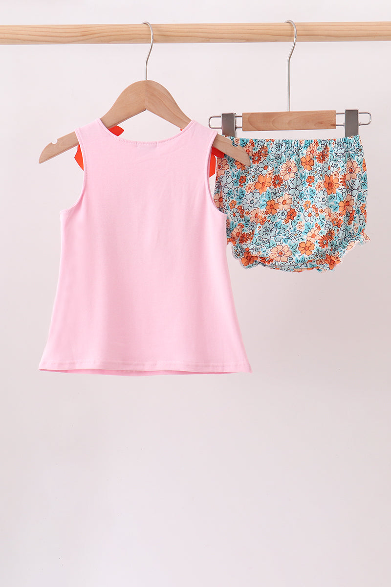 Pink Jack-O-Lantern Applique Bloomer Set