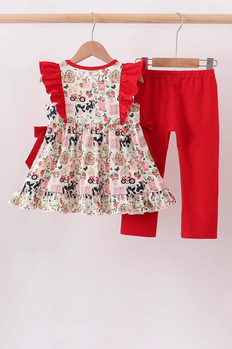 Maroon Farmland Ruffle Pants Set