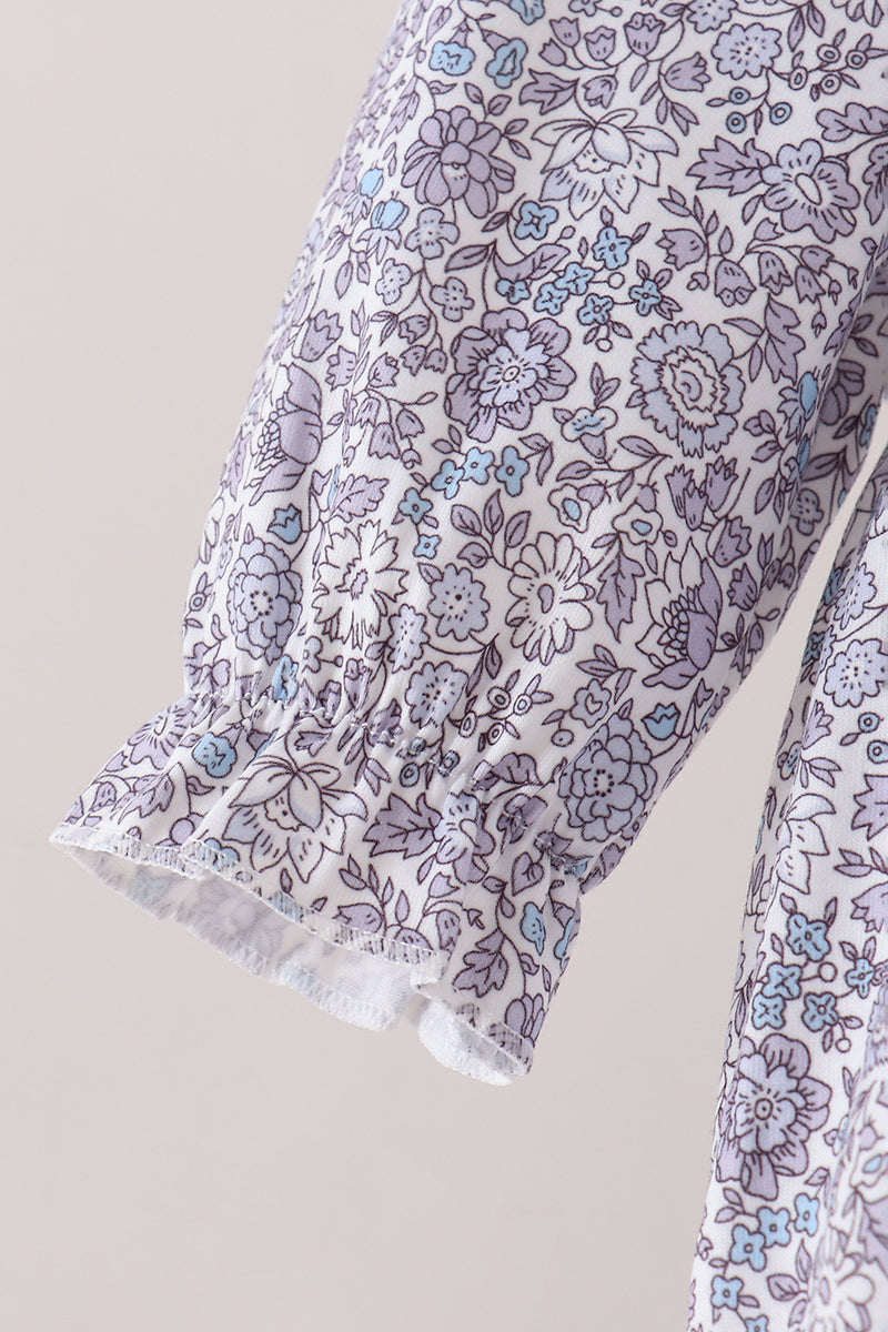 Navy Floral Bow Smocked Bubble