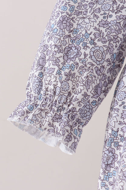 Navy Floral Bow Smocked Bubble