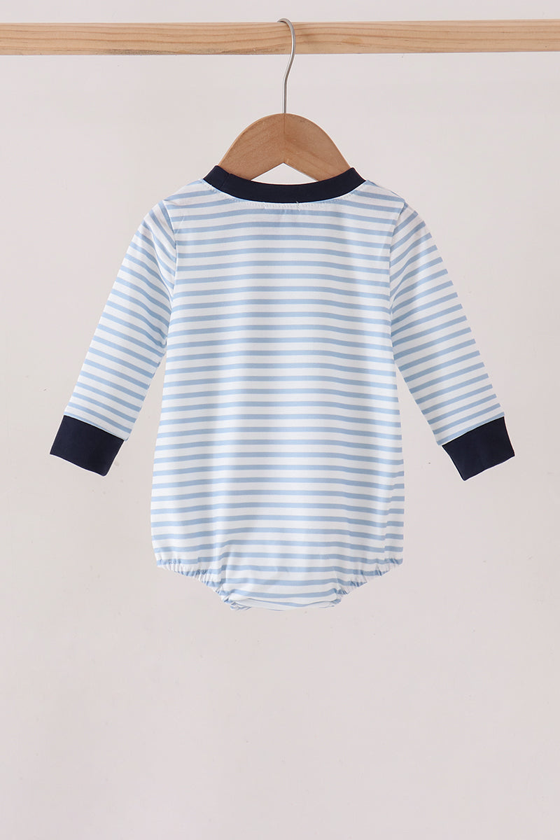 Navy Deer Embroidery Stripe Bubble