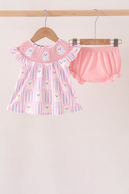 Purple Ghost Smocked Bloomer Set
