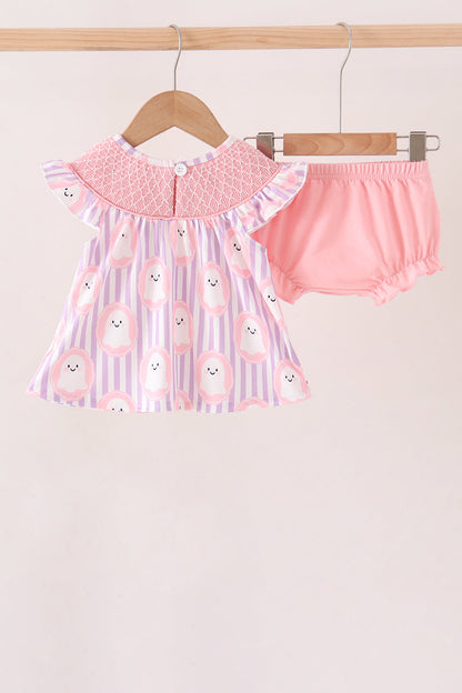 Purple Ghost Smocked Bloomer Set
