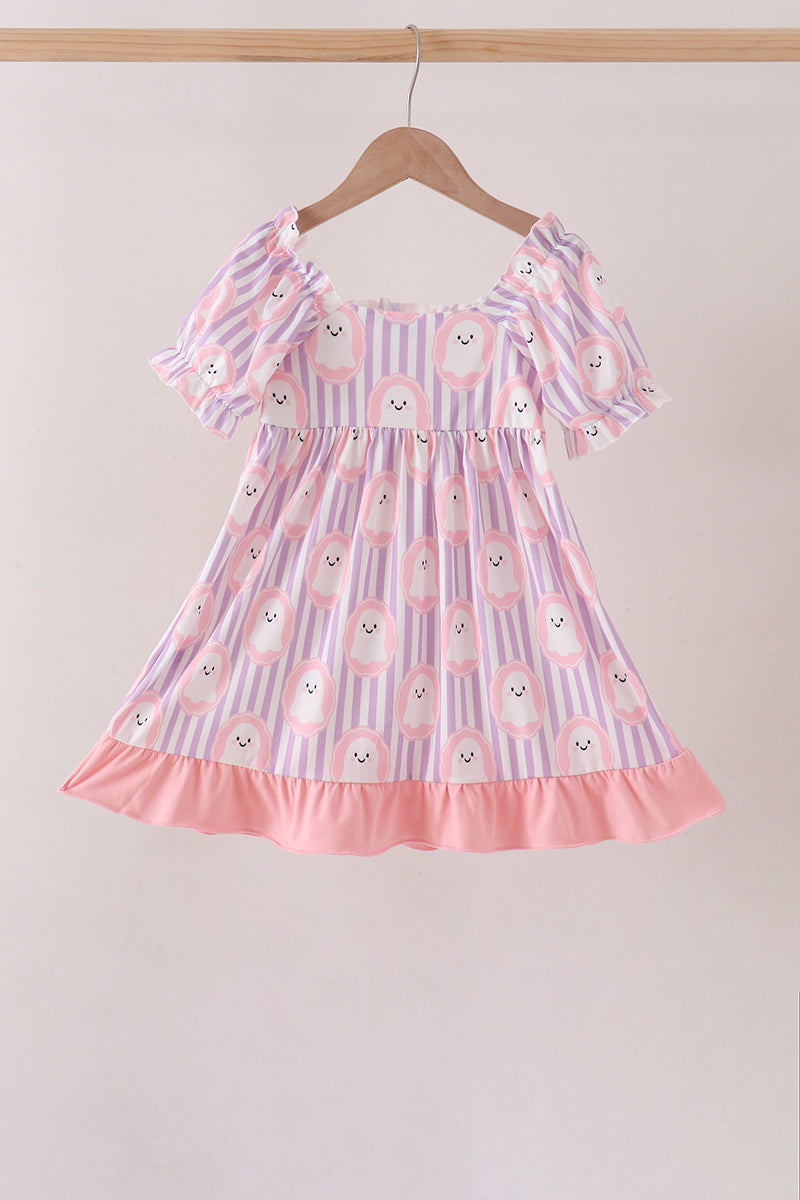 Purple Ghost Smocked Ruffle Dress