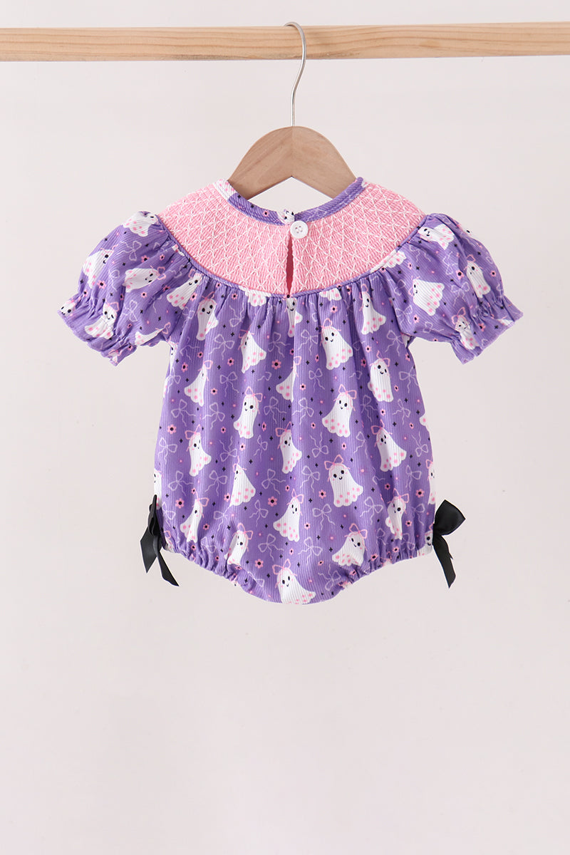 Purple Spooky cute Smocked Bubble