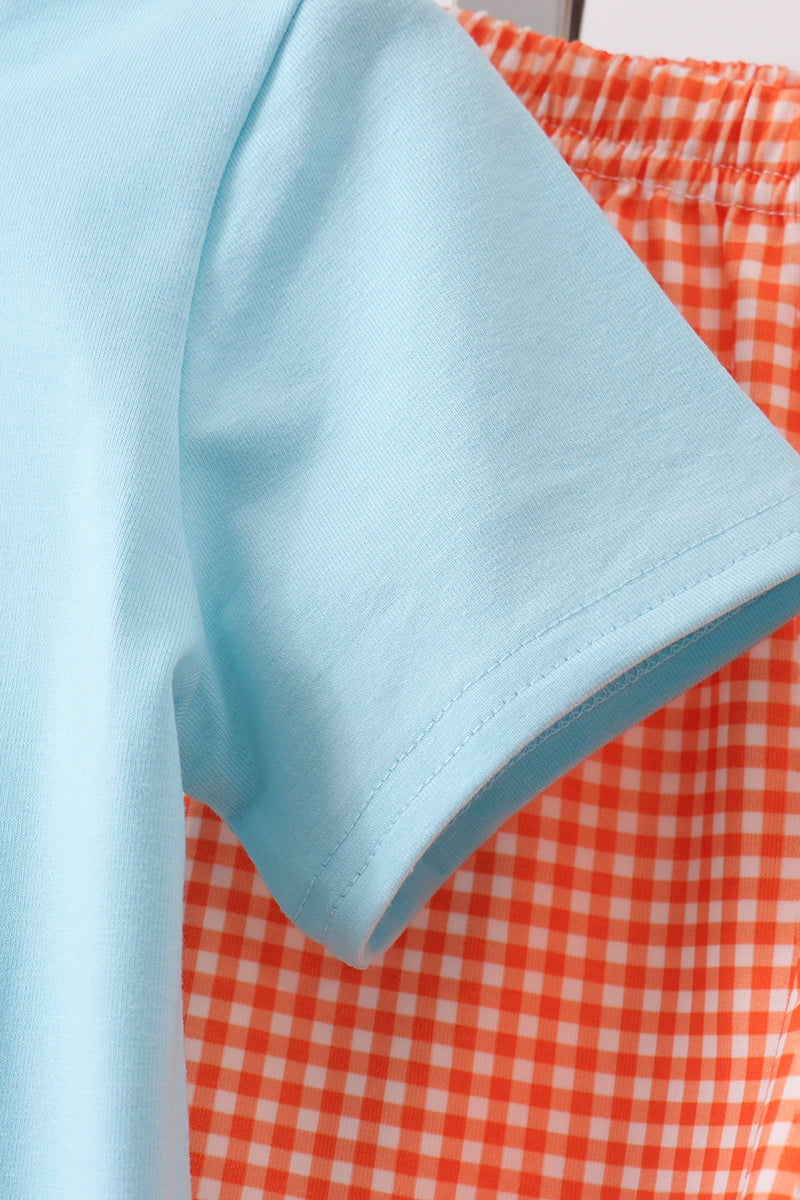 Blue Candy Smocked Gingham Shorts Set