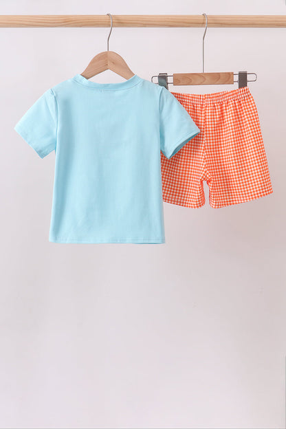 Blue Candy Smocked Gingham Shorts Set