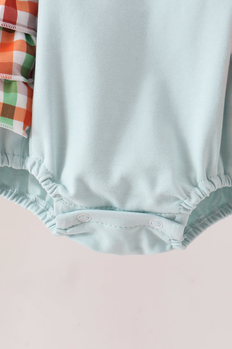 Blue Puppy Pumpkin Embroidery Ruffle Bubble