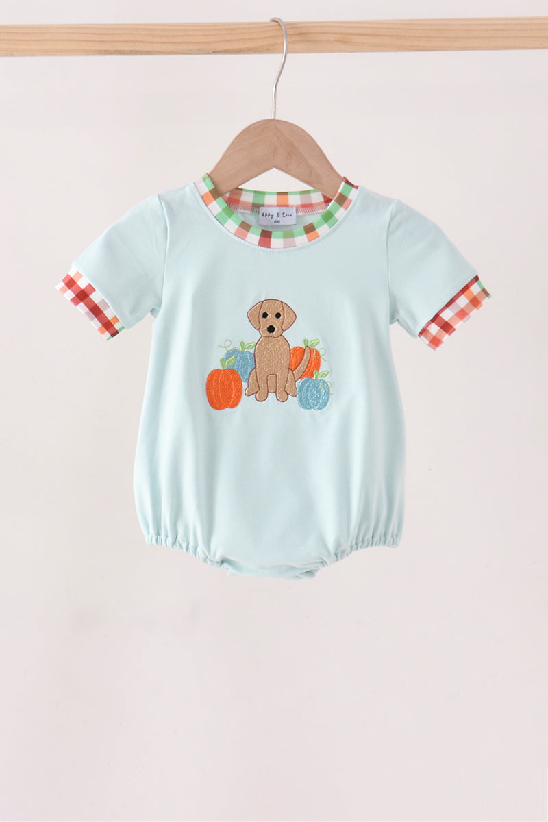 Blue Puppy Pumpkin Embroidery Bubble