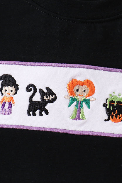 Black witch embroidery stripe shorts set