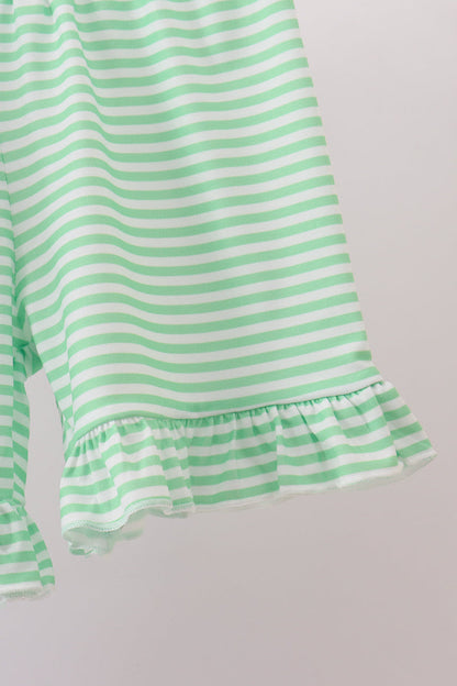 Purple witch applique stripe ruffle shorts set