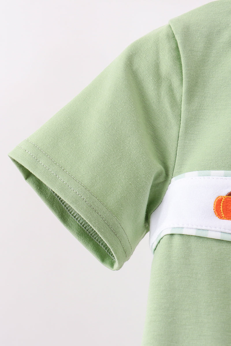 Green Pumpkin Embroidery Shorts Set