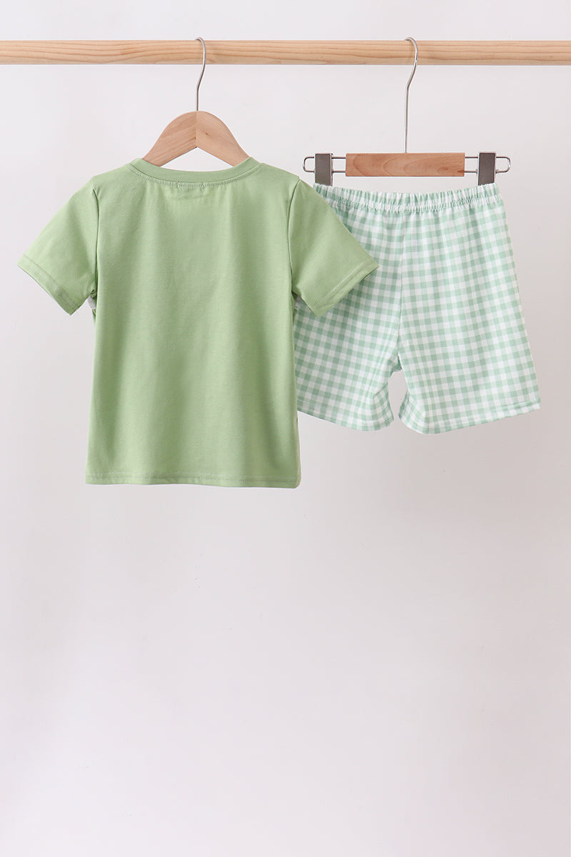 Green Pumpkin Embroidery Shorts Set