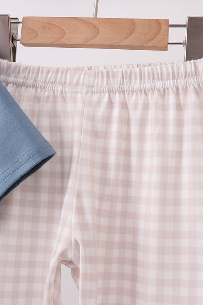 Teal Duck Embroidery Gingham Pants Set
