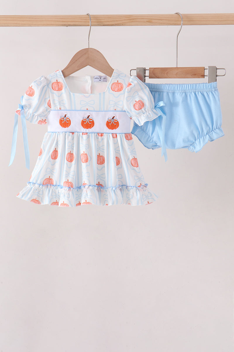 Blue Pumpkin Embroidery Ruffle Bloomer Set