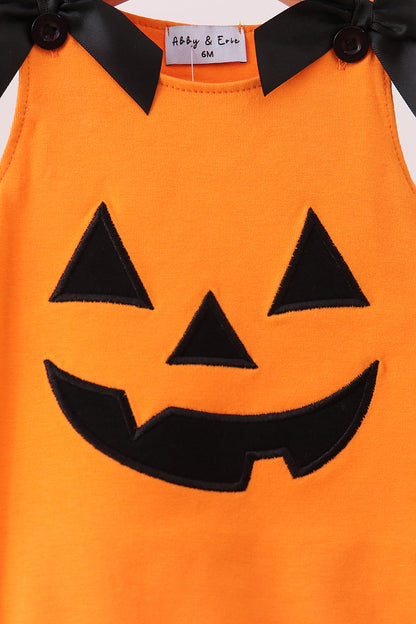 Orange Jack-O-Lantern  Applique Bow Bubble