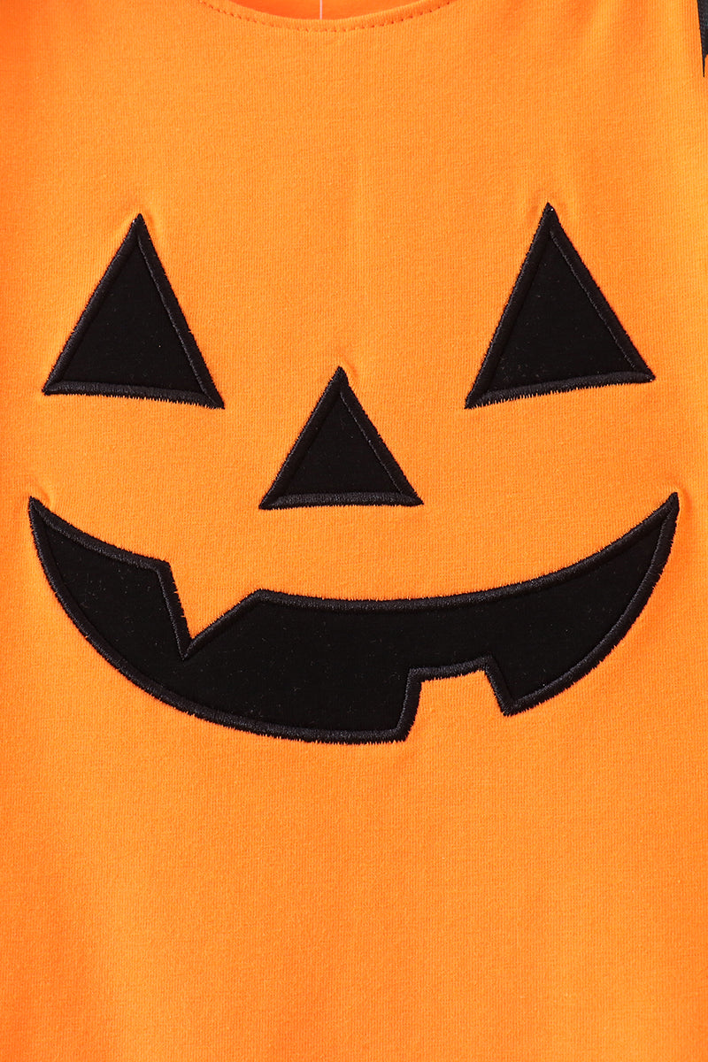Orange Jack-O-Lantern  Applique Ruffle Dress