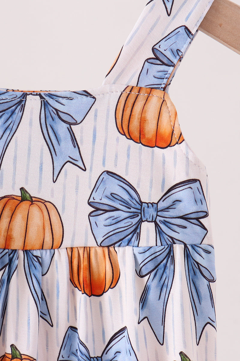 Blue Pumpkin Bow Bamboo Bubble