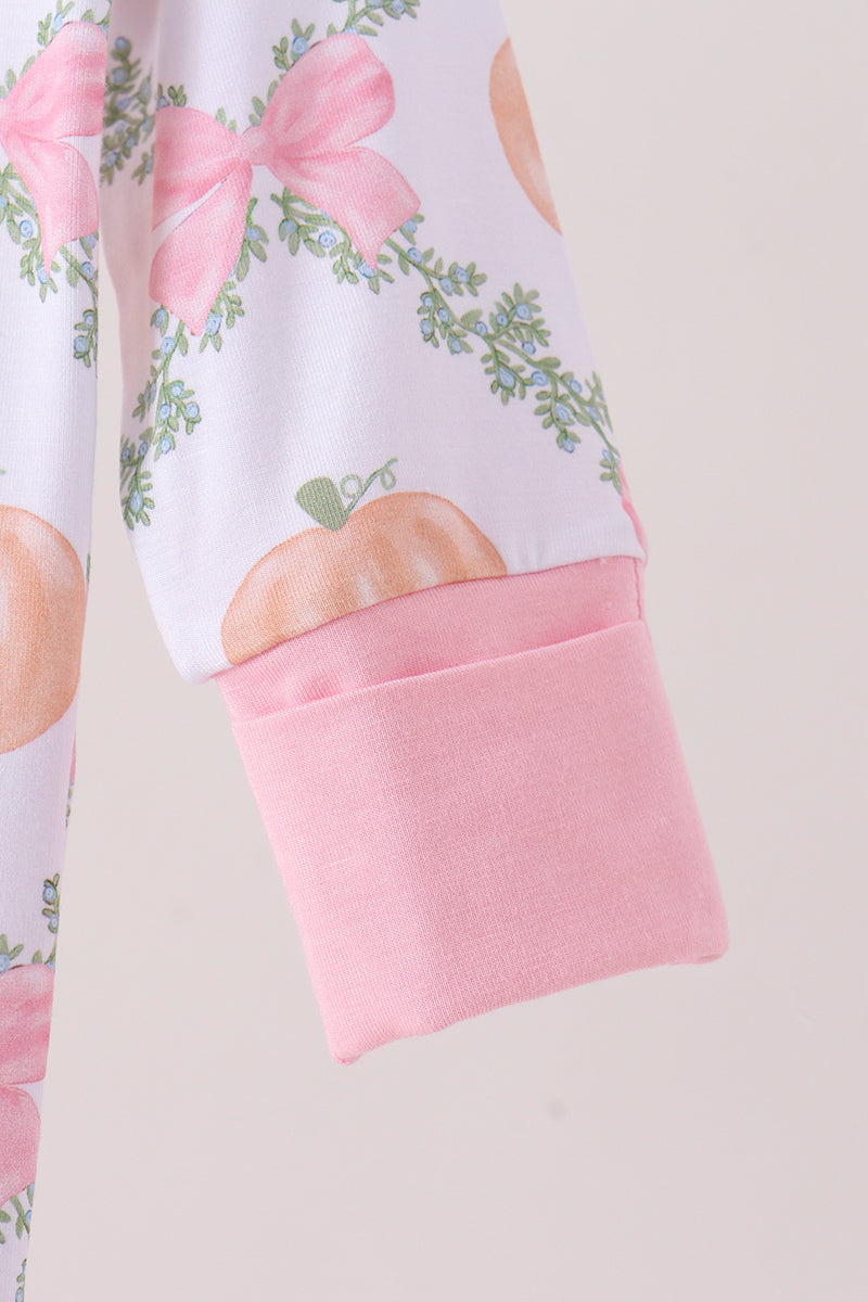 Pink Pumpkin Bow Bmaboo Zipper Romper