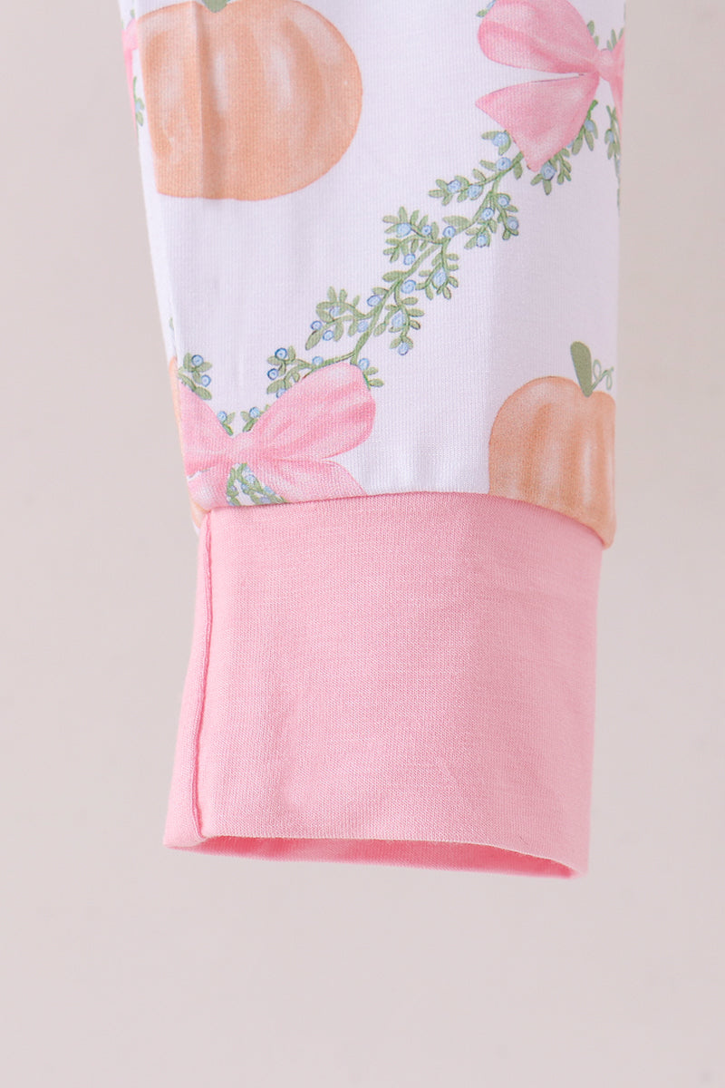 Pink Pumpkin Bow Bmaboo Pants Set