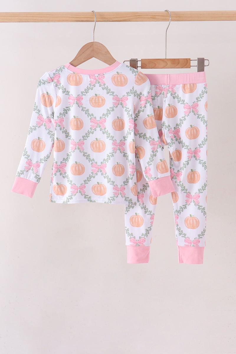 Pink Pumpkin Bow Bmaboo Pants Set