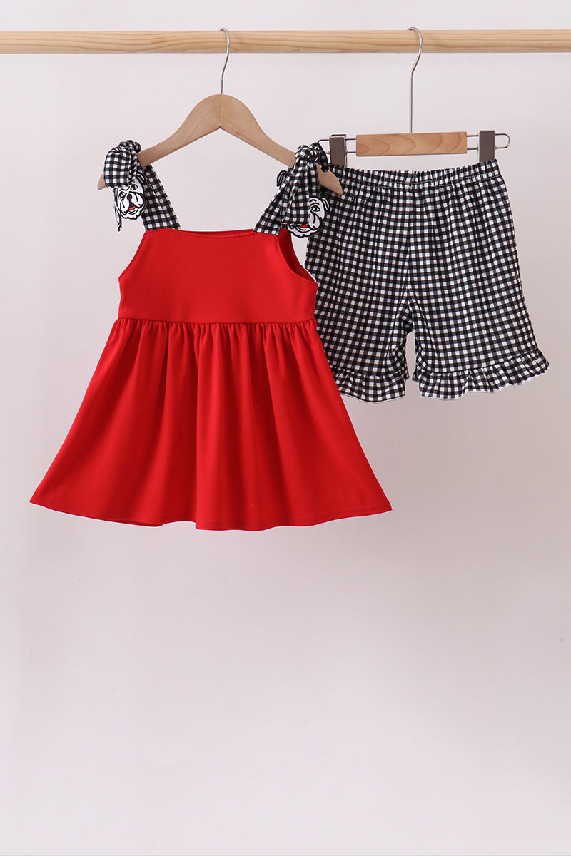 Red Georgia Go Dawgs Smocked Ruffle Shorts Set
