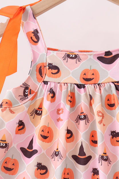 Pumpkin spider bow shorts set
