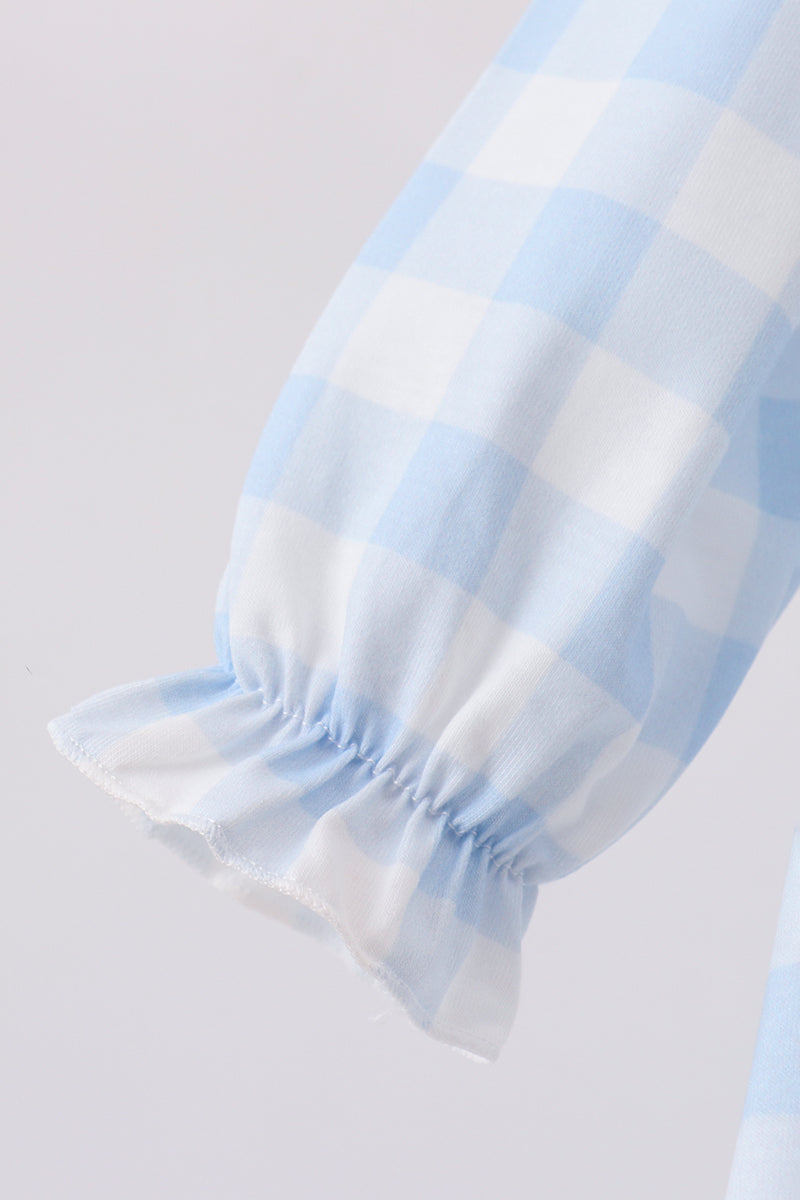 Blue Farm Embroidery Gingham Romper