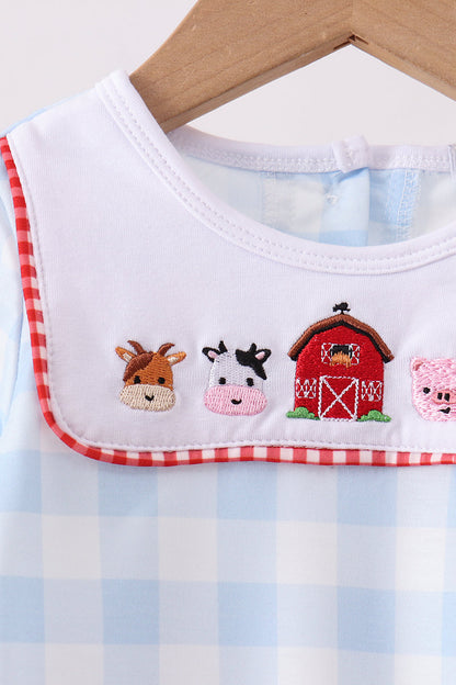 Blue Farm Embroidery Gingham Romper