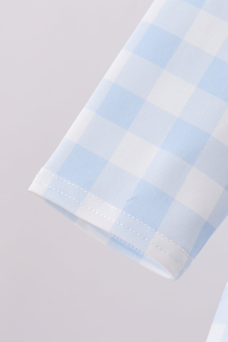 Blue Farm Embroidery Ruffle Gingham Pants Set