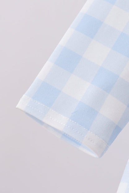 Blue Farm Embroidery Ruffle Gingham Pants Set