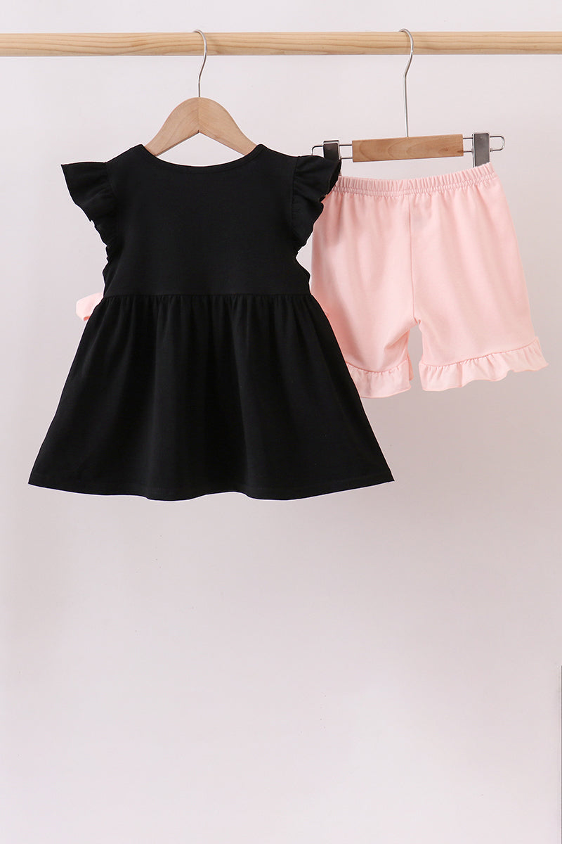 Black Ghost Ruffle Shorts Set