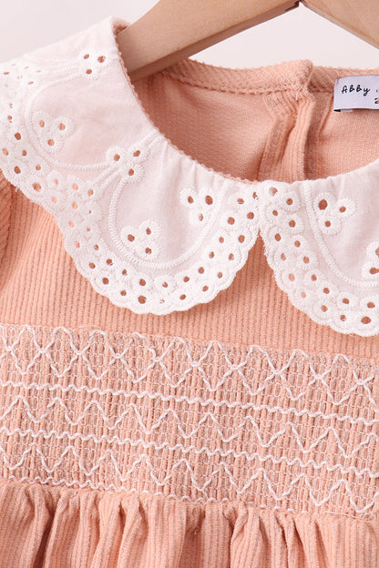 Coral Corduroy Smocked Ruffle Pants Set
