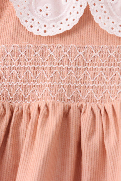 Coral Corduroy Smocked Ruffle Pants Set