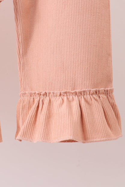 Coral Corduroy Smocked Ruffle Pants Set